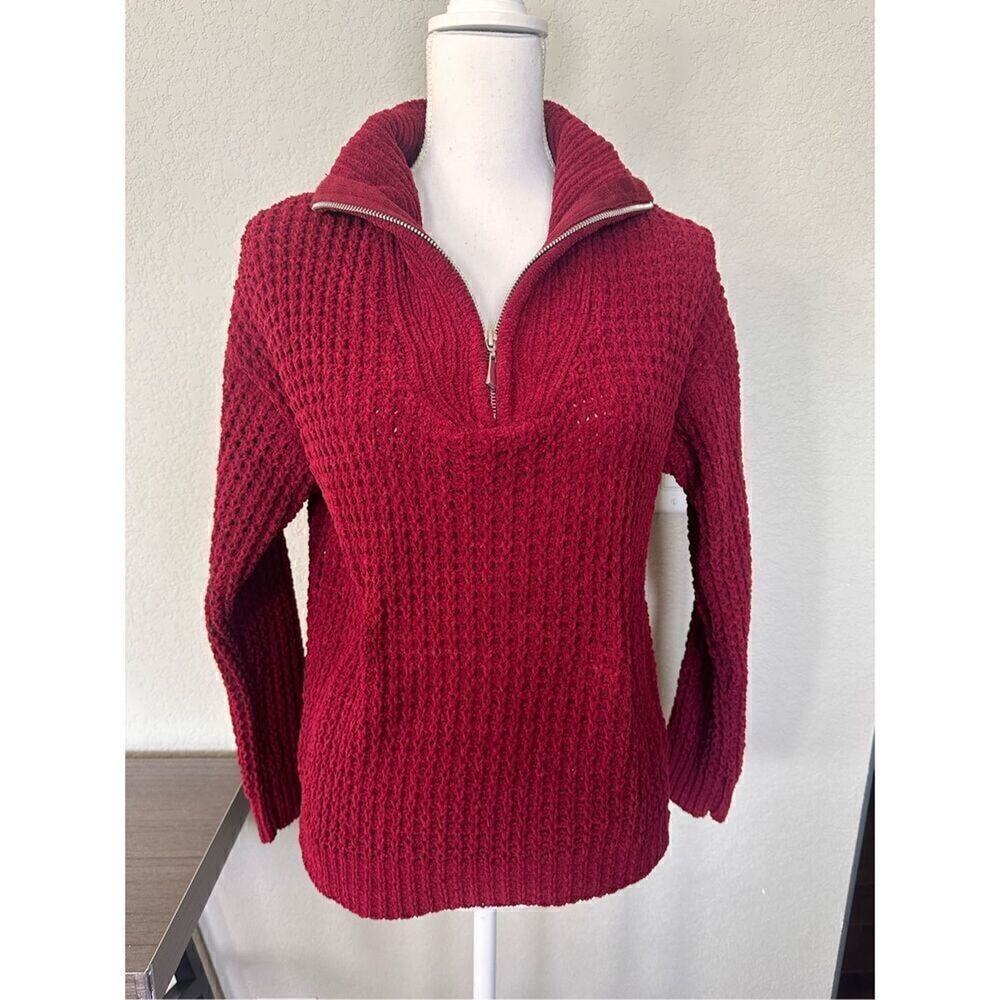 ⭐️3 for $10⭐️ No Boundaries 1/4 Zip Knit Crochet Burgundy Sweater